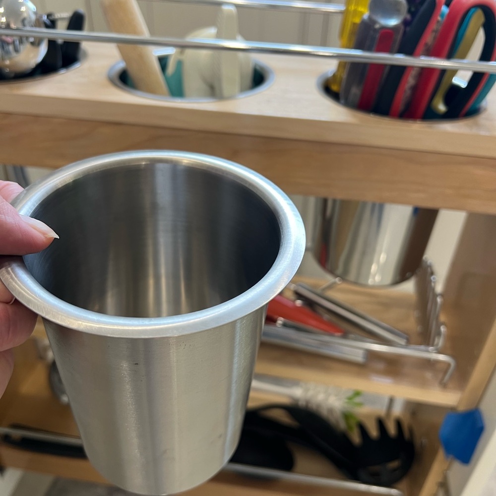 Stainless Steel utensil drawer holders, condiment cylinders, condiment holders